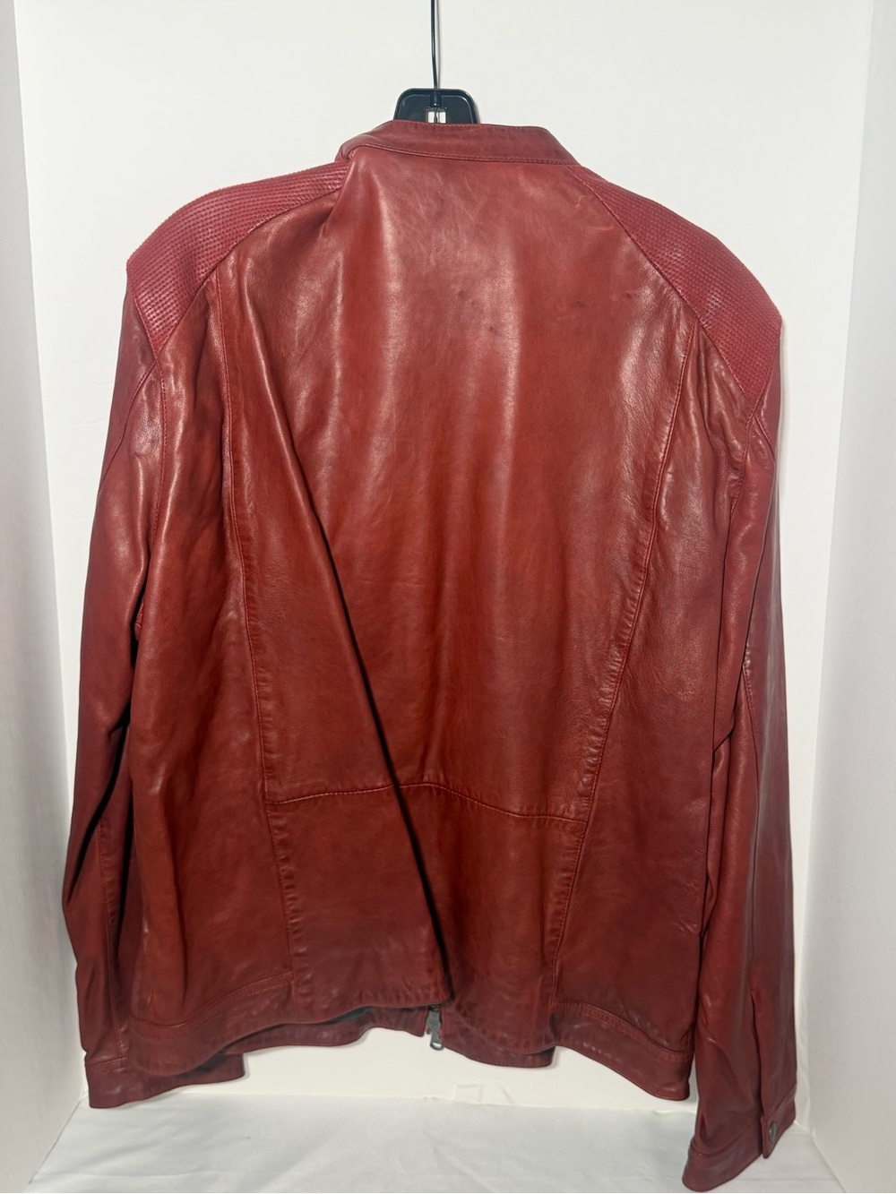 John Varvatos USA Burnt Red Leather Bomber Jacket - Picture 4 of 4
